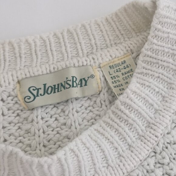 Vintage '90s St John's Bay White Cotton Blend Terry Cloth Knit Crewneck Sweater - Picture 8 of 8